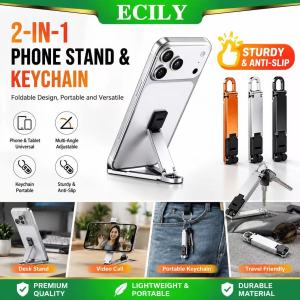 ECILY Mini Foldable Keychain Phone Stand Multi-Angle Adjustable Lightweight Hands-Free Cell Phone Holder for Travel Desk