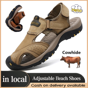 【Local Shipping】Men’s Shoes Sandals Breathable Leather Sandals Slippers Dual-Use Adjustable Beach Shoes Summer Outdoor Walking Shoes Wading Shoes Hiking Shoes