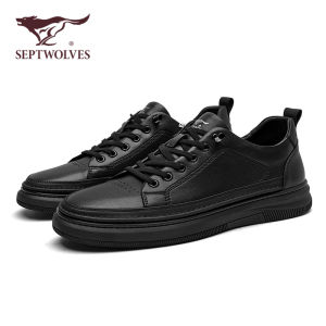 Comfortable Casual Office Shoes for Men Genuine Leather Slip-On round Toe mid Heel Rubber Outsole Youth Trend Spring Autumn
