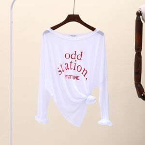 Loose Long Sleeve Ice Silk T-Shirt Summer Sun Protection Light Weight Pink Top Breathable Comfortable Korean Style round Neck Print