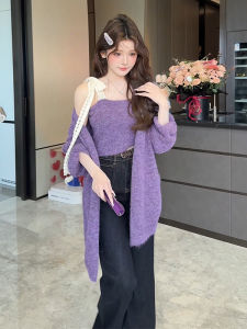 YUEZHONGWEI | Spring Set Purple Sweater & Lace Tank Top One Set