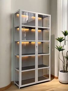 4/5 Layers Acrylic Bamboo Display Cabinet 2 Doors Three Sided Transparency Garage Kit Storage