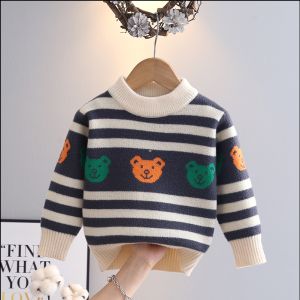 Korean Style Thickened Long Sleeve round Neck Knitted Sweater for Children Boys Girls Baby Base Layer Shirt Cartoon Pattern