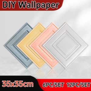 12Pcs 3D Wall Stickers Self Adhesive Wallpaper Foam Panels Home Decor Living Room Bedroom House Decoration Bathroom Soft Paper