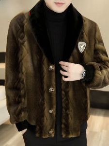 HENGYUANXIANG | Winter Mens Cashmere Jacket Coat Casual High-End Leather Fur Integrated Youthful Vitality Style Long Sleeve Thickened Outerwear