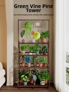 Moveable Multi-level Floor-standing Solid Wood Flower Stand