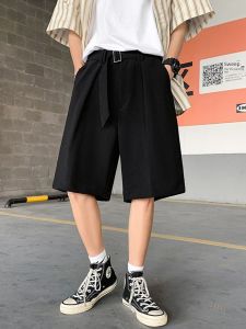 Black Suit Shorts Mens Summer Loose over Knee Boys Five Sixths DK West Pants High-End Feeling Mens Fashion Handsome Pants