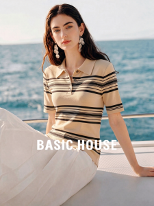 Basic House | Autumn Striped Short Sleeve T-Shirt Blouse