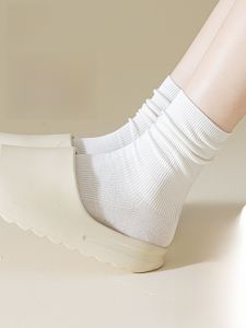 Miiow | White Womens Mid-Calf Long Tube Socks Breathable Antibacterial Sweat Absorbent Moon Phase Socks No-Show Tabi Style Cotton Blend