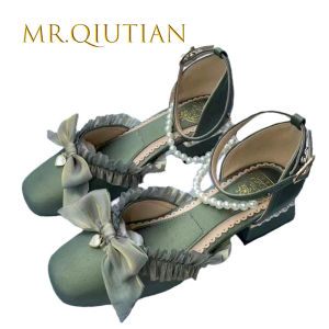 Romantic Lolita round Toe Low Heel Elegant Womens Shoes Original Design Butterfly Knot Fashionable Casual PU Leather Single Shoes