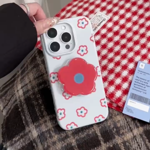 Red flower bracket white soft case for iPhone 12 13 14 15 16 Pro Max casing Anti fall protective cover for iPhone13 case