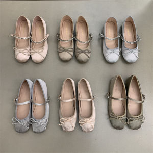 Silver Rhinestone Mary Janes Flat Bottom Ballet Shoes Gentle Summer Fairy Shoes Sweet Style Casual Low Heel Rubber Outsole