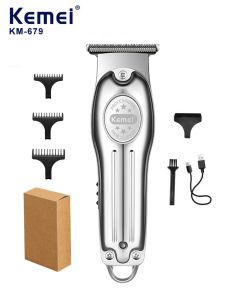 Wholesale Electric Gold Silver Color Hair Trimmer Kemei Km-679 USB Charging Mini LCD Light Carving Scissors Hair Clipper