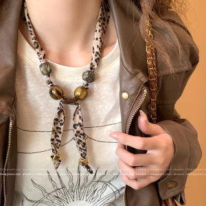 Adjustable Fashion Patchwork Fabric Necklace Womens Unique Design High-End Feeling Long Sweater Chain Scarf Accessory