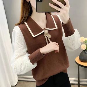 เสื้อสเวตเตอร์ถักแขนยาวผ้าลูกไม้หลวมๆ บางๆ สำหรับผู้หญิง แฟชั่นฤดูใบไม้ผลิและฤดูใบไม้ร่วง เสื้อชั้นในสุดเก๋