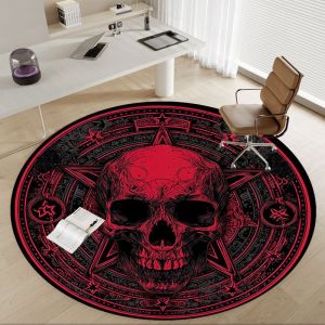 VIKAMA Five Pointed Star Skull Round Rug Soft Non Slip Living Room Carpet Gaming Chair Mat Bedroom Home Decor