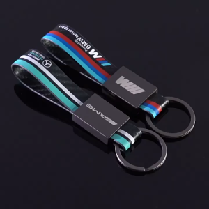 BMW M3 Mercedes AMG Key Chain Metal + Leather Car Key Ring
