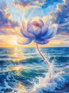 Huacan DIY Diamond Painting Sea Lotus Sunset Diamond Mosaic Flower Landscape Complete Kit Rhinestone Pictures Wall Decor