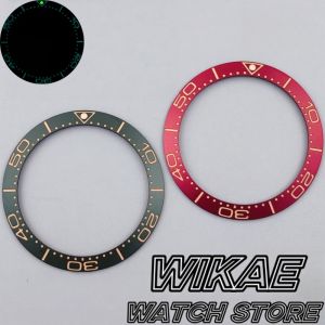 30.6mm*38mm Vingtage Gold Red Green Ceramic Watch Bezel Insert With Rose Calibation Cyan Luminous Fit 40mm41mm SUB 007 Case