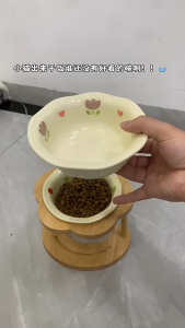 【🔥🔥SG SPOT】Raised Cat Food Bowls With Wooden Elevated Stand Pet Feeding Bowl Neck Protection