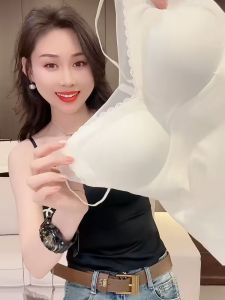 เสื้อชั้นในลูกไม้สไตล์ฝรั่งเศสเซ็กซี่สำหรับผู้หญิง ฤดูใบไม้ผลิและฤดูร้อน 2024 เสื้อกั๊กสายเดี่ยวคอวีเนื้อน้ำแข็งไร้ตะเข็บ ดีไซน์หลังสวยงาม