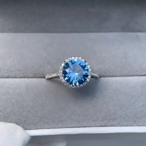 New round royal blue high carbon diamond s925 silver ring European and American personalized engagement diamond ring