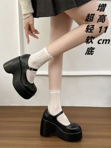 Womens Thick Heel Mary Janes Shoes Slip-On Loafers Platform Waterproof Spring Autumn Fashion Flat Leather Shoes Casual round Toe