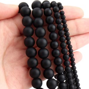 Tự Nhiên xỉn bóng láng Đen Matte Mã não Onyx Vòng Loose hạt đá Cho làm đồ trang sức vòng tay tự làm Vòng Cổ Phụ Kiện 4-10Mm