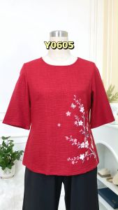 Áo kiểu trung niên thiết kế đơn giản chất liệu Đũi vân mây mềm mát AN4Y0605 Thương hiệu Thiều Hoa