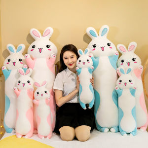 Funny Cute Soft Long Rabbit Plush Toys Pause Office Nap Pillow Bed Sleep Home Decor Bunny Doll for Kids Girl Gift Skin-friendly Elastic Long Animal Doll