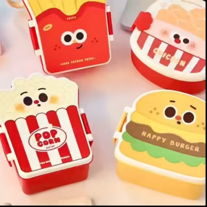 กล่องข้าว กล่องอาหาร ลายเฟรนช์ฟรายส์ แฮมเบอร์เกอร์ พร้อมช้อนส้อม อุ่นง่าย เหมาะกับเด็กๆสุดๆ ATTCH