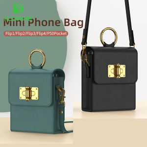 [Only Mini BagNot Include Phone Case] FLOVEME Mini Shoulder Phone Bag For Samsung Galaxy Z Flip 5 Flip 4 3 5G Plain Leather Chain Lanyard Phone Bag With Ultra Thin Ring Mini Phone Bag For Galaxy Z Flip 5 Flip 4 3