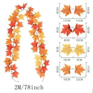 2M Fall Maple Leaves Artificial Garland Fake Plants Autumn Decor Flowers Vine for Thanksgiving Halloween Festivals Wedding Decor