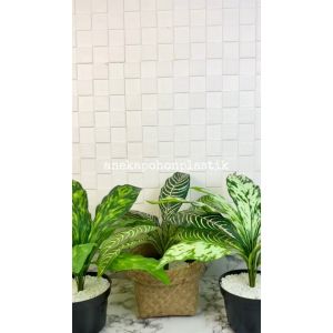 Tanaman Hias Daun Aglonema Romeo X12 Semi Latex Artificial Pot Dasar Cover Purun Tanaman Imitasi Dekorasi Pajangan Ruangan Rumah