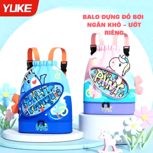 Balo đi bơi cho bé Túi đi bơi đựng đồ khô đồ ướt Balo có ngăn giầy hiệu Yuke phom cứng cáp - Mirilik