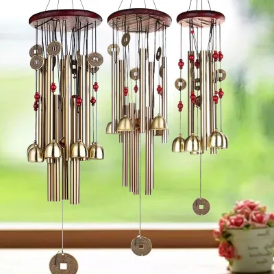 Fengshui Wind Chimes Lucky Charm outdoor Lucky wind chimes Metal Windchimes front door Garden Windchimes Yard Bells Hanging Charm Decor Tube Windchimes Ornament Tube number 4 metal Tubes Windchime Money tree Wind Chimes Bell good luck Decorations