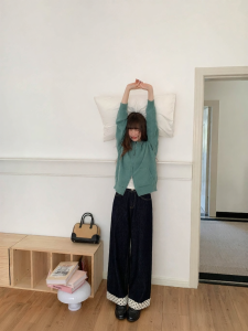 NIHAOKANONG | Quần Jeans Chân Thẳng Siêu Đẹp Dots Cao Waist