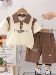 Baby Boy Summer Outfit Thin Short Sleeve Polo Two-Piece Set Summer Clothes for Babies Casual Cotton Polyester Blend Male