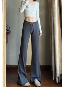 กางเกงยีนส์ทรงหลวมเอวสูงสำหรับผู้หญิง กางเกงขายาวทรงหลวมสไตล์อเมริกันสำหรับโยคะและออกกำลังกาย กางเกงขายาวทรงหลวมสำหรับฤดูหนาว