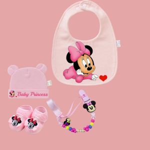 Disney | Newborn feeding baby bib cute baby nipple holder chain baby toy nipple fastener newborn hat newborn shoes gift package 0-8M