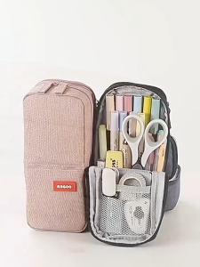 VIVIDI Foldable Pen Bag Double-layer Canvas Pencil Pouch Large Capacity Stationery Bag Students