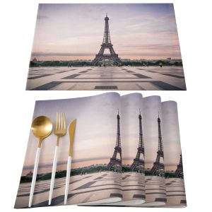 1-Piece [Paris Love] Eiffel Tower Print Placemat Washable Home Placemat