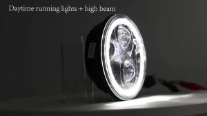 Headlight 5.75 Inch Black Halo Angel Eyes LED For Harley Sportster 1200 883 Street Softail Dyna 5-3/4" Projector Round Headlamp