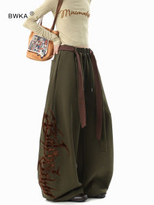 BWKA | Vintage American Double Waist String Embroidered Sweatpants Loose Drape Wide Leg Casual Pants