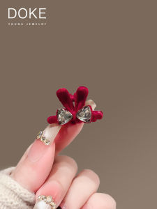 กิ๊บติดผมหูกระต่ายสีแดงสุดน่ารักสำหรับผู้หญิง กิ๊บติดผมสไตล์เจ้าหญิงขนาดเล็ก กิ๊บติดผมหน้าม้า กิ๊บติดผมทรงไม้กางเขนแบบใหม่