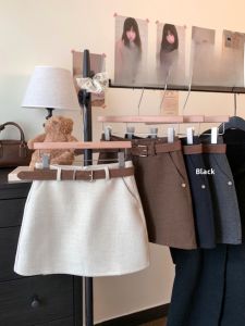 GUZILIAN | Elegant High Waist Woolen Mini Skirt Womens Half Body Skirts Autumn Winter New Style Fleece Lined A-Line Skirts