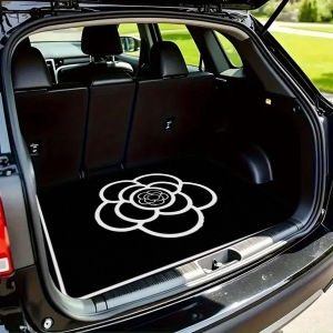 White Line Camellia Trunk Mat Floral Cargo Liner Non-Slip Boot Protector Universal Fit Car Accessories Stain-Resistant