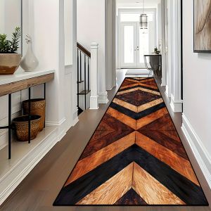 VIKAMA Vintage Vân Gỗ Chevron Hành Lang Dài Thảm Chạy Chống Trơn Trượt Có Thể Giặt Được Thảm Trải Sàn Cho Hành Lang Phòng Khách Trang Trí Nhà 100% Polyester