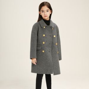 100% Wool Double-Faced Cashmere Coat Thickened Medium-Length for Boys And Girls Winter New Style Fashionable Coat Warmth