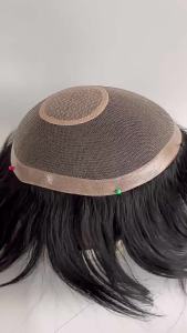 60 Net+NPU side 100% Human Hair Silk Top Mens Toupee Fashion And Handsome Style Hair Piece Breathable Net Hair Replacement Natural Color Short Hair Wig For Men